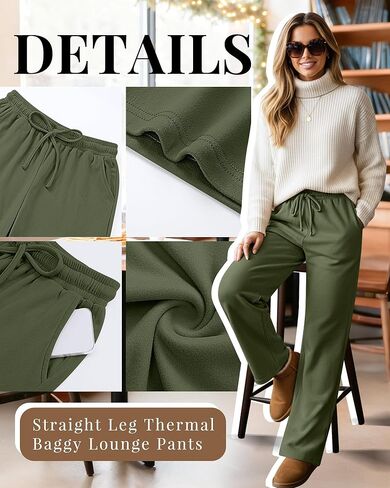 3 Pack Womens Fleece Lined Sweatpants Straight Leg Thermal Baggy Lounge Pants Elastic Waist Joggers with Pockets in Kuwait