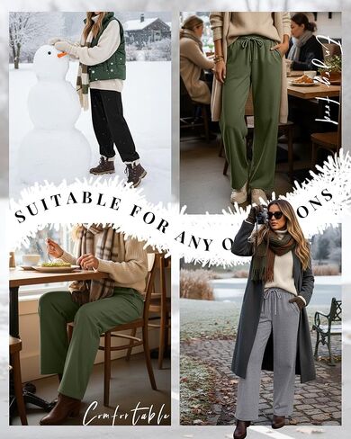 3 Pack Womens Fleece Lined Sweatpants Straight Leg Thermal Baggy Lounge Pants Elastic Waist Joggers with Pockets in Kuwait