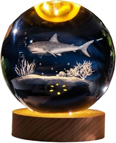 Crystal Ball Magic Decorative Warm Lamp with Wooden Base, Night Light, Can Be Used As A Birthday Gift(Shark,8cm) in Saudi Arabia