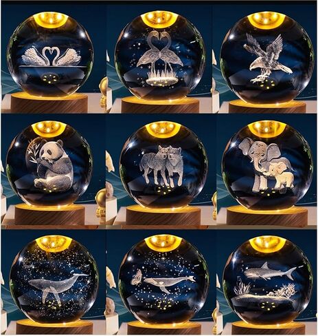 Crystal Ball Magic Decorative Warm Lamp with Wooden Base, Night Light, Can Be Used As A Birthday Gift(Shark,8cm) in Saudi Arabia