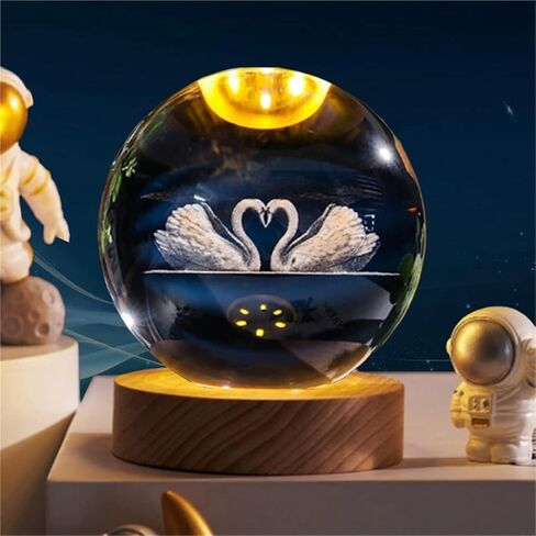 Crystal Ball Magic Decorative Warm Lamp with Wooden Base, Night Light, Can Be Used As A Birthday Gift(Shark,8cm) in Saudi Arabia
