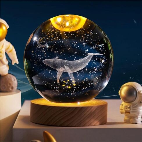 Crystal Ball Magic Decorative Warm Lamp with Wooden Base, Night Light, Can Be Used As A Birthday Gift(Shark,8cm) in Saudi Arabia