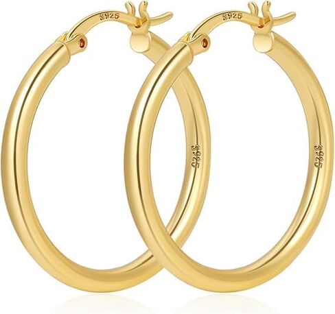 YOUNGYUE 925 Sterling Silver Hoop Earrings for Women Hypoallergenic Oversize 14K Gold Hoops Earrings for Women Thin Gold Plated Hoop earrings Lightweight Large Silver Hoop Earrings 30/40/50/60/70mm in Kuwait
