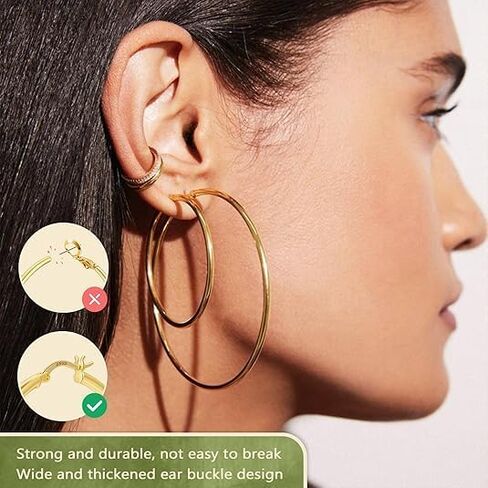 YOUNGYUE 925 Sterling Silver Hoop Earrings for Women Hypoallergenic Oversize 14K Gold Hoops Earrings for Women Thin Gold Plated Hoop earrings Lightweight Large Silver Hoop Earrings 30/40/50/60/70mm in Kuwait