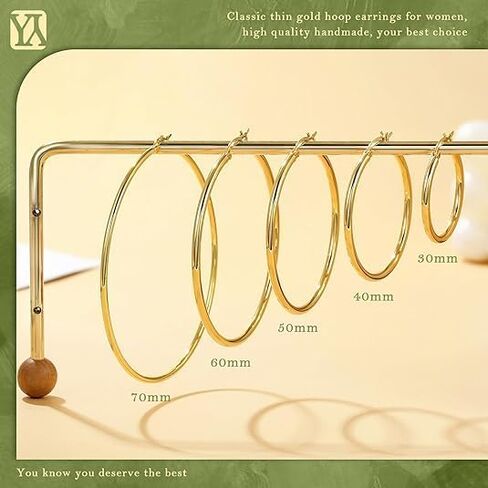 YOUNGYUE 925 Sterling Silver Hoop Earrings for Women Hypoallergenic Oversize 14K Gold Hoops Earrings for Women Thin Gold Plated Hoop earrings Lightweight Large Silver Hoop Earrings 30/40/50/60/70mm in Kuwait