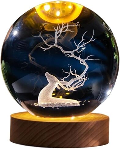 Crystal Ball Magic Decorative Warm Lamp with Wooden Base, Night Light, Can Be Used As A Birthday Gift(Shark,8cm) in Saudi Arabia