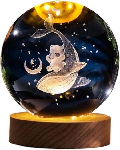 Crystal Ball Magic Decorative Warm Lamp with Wooden Base, Night Light, Can Be Used As A Birthday Gift(Shark,8cm) in Saudi Arabia