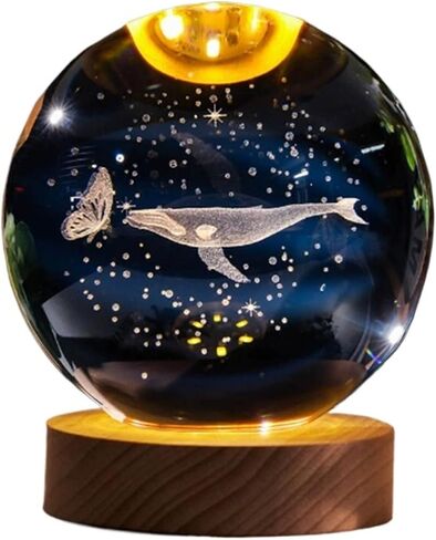 Crystal Ball Magic Decorative Warm Lamp with Wooden Base, Night Light, Can Be Used As A Birthday Gift(Shark,8cm) in Saudi Arabia