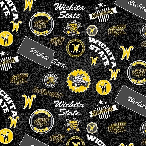 Wichita State University WSU Shockers Cotton Fabric w Home State Design-Sold by The Full Yard in Saudi Arabia