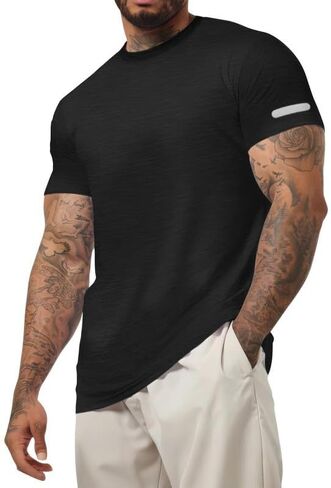 Mens Casual T Shirt Quick Dry Moisture Wicking Regular Fit Gym Workout Athletic Tee Shirts, Available in Big & Tall in Saudi Arabia