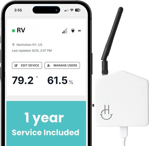 Hygge Cellular Temperature Monitor for RV, Home, Camper & Server Room| 24/7 Remote Monitoring with Power Outage Alert, Humidity & Freeze Sensor | 1 Year Subscription Included in Saudi Arabia