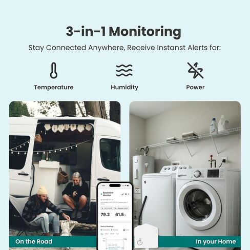 Hygge Cellular Temperature Monitor for RV, Home, Camper & Server Room| 24/7 Remote Monitoring with Power Outage Alert, Humidity & Freeze Sensor | 1 Year Subscription Included in Saudi Arabia