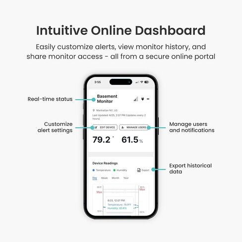 Hygge Cellular Temperature Monitor for RV, Home, Camper & Server Room| 24/7 Remote Monitoring with Power Outage Alert, Humidity & Freeze Sensor | 1 Year Subscription Included in Saudi Arabia