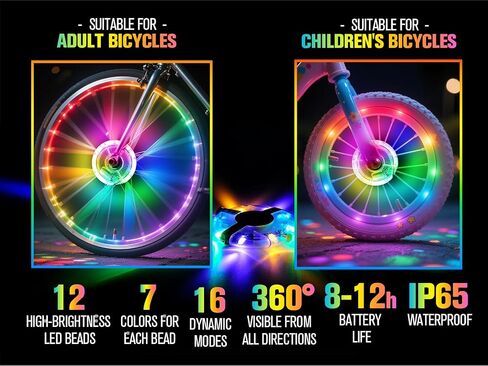 Bicycle Wheel Lights, Bike Wheel Lights for Night Riding, Bike Spoke Light with 360 Visibility, Vibration Sensin-Some of Them Include Batteries-2 Pieces Can Be Installed on Two Wheels in Saudi Arabia