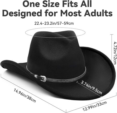 قبعة رعاة البقر ، قبعة رعاة البقر ، قبعات رعاة البقر للنساء رجال غرب رعاة البقر القبعات الأبيض/الأسود in Kuwait