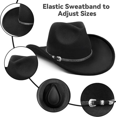 قبعة رعاة البقر ، قبعة رعاة البقر ، قبعات رعاة البقر للنساء رجال غرب رعاة البقر القبعات الأبيض/الأسود in Kuwait