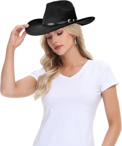 قبعة رعاة البقر ، قبعة رعاة البقر ، قبعات رعاة البقر للنساء رجال غرب رعاة البقر القبعات الأبيض/الأسود in Kuwait