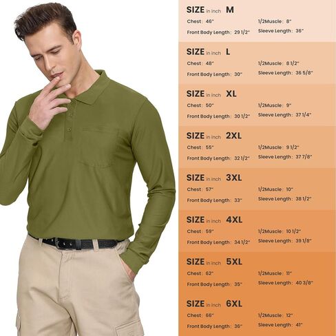 MOHEEN رجالية عادية جولف قمصان بولو في الهواء الطلق سريعة الجافة كم طويل بلايز الرطوبة فتل الأداء قميص بولو مع جيب in Kuwait