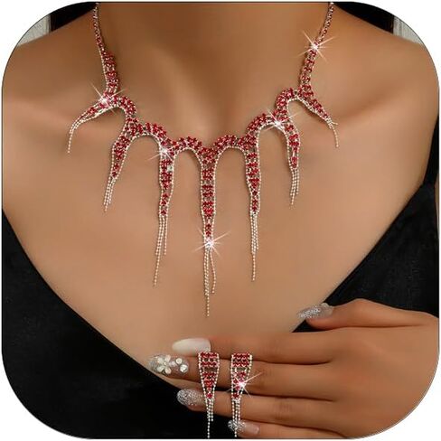 Wedding Jewelry Sets for Women - Earrings, Necklace, Bracelet Set - Rhinestone Statement Choker - Bridal Prom Costume Accessories in Saudi Arabia