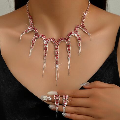 Wedding Jewelry Sets for Women - Earrings, Necklace, Bracelet Set - Rhinestone Statement Choker - Bridal Prom Costume Accessories in Saudi Arabia