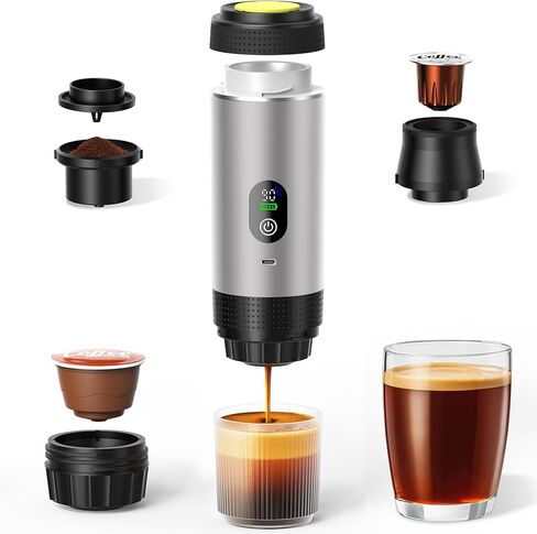 3-in-1 Portable Electric Espresso Machine–20Bar Self‑Heating camping coffee maker with 7500mA Battery,Display,compatible with Large/Small Capsules&Coffee Powder for Travel,Camping,Car&Office in Saudi Arabia
