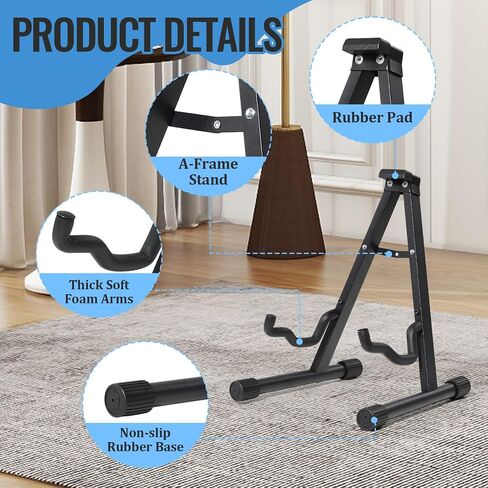 BeBecome A-Frame Folding Guitar Stand for Acoustic/Electric/Bass/Ukulele - Portable Holder with Non-Slip Rubber Feet & Soft Foam Arms in Saudi Arabia