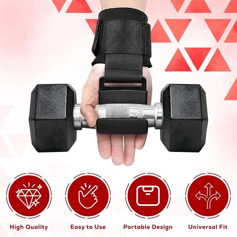 WRIST SUPPORT STRAPS - PREMIUM METAL LIFTING STEEL HOOKS IMPROVE GRIP FOR POWERLIFTING, BODYBUILDING, AND HEAVY TRAINING FOR MEN AND WOMEN in Saudi Arabia