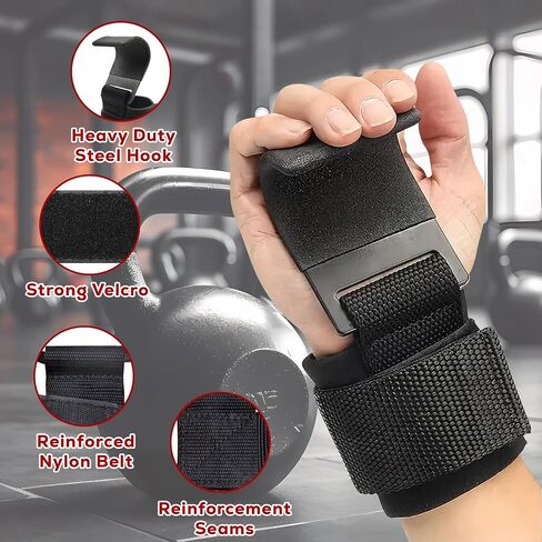 WRIST SUPPORT STRAPS - PREMIUM METAL LIFTING STEEL HOOKS IMPROVE GRIP FOR POWERLIFTING, BODYBUILDING, AND HEAVY TRAINING FOR MEN AND WOMEN in Saudi Arabia