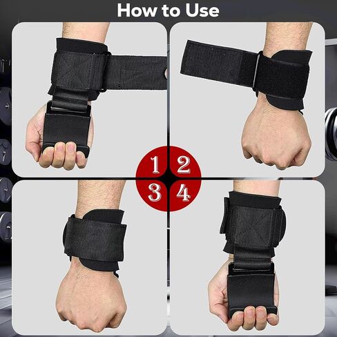 WRIST SUPPORT STRAPS - PREMIUM METAL LIFTING STEEL HOOKS IMPROVE GRIP FOR POWERLIFTING, BODYBUILDING, AND HEAVY TRAINING FOR MEN AND WOMEN in Saudi Arabia