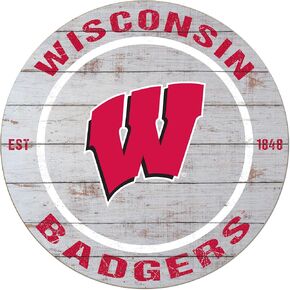 KH Sports Fan Wisconsin Badgers Weathered Circle Sign, 20x20 Inches, Badgers Decor for Dorm Room, Bedroom, Fan Cave, Living Room; Display Your Team Spirit with This Unique Wisconsin Badgers Wall Art in Saudi Arabia