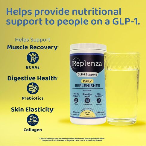Replenza Daily Replenisher GLP-1 Nutritional Support, Powder, Muscle Recovery, Digestive Health & Skin Elasticity Mix of Amino Acids, Prebiotics and Collagen Peptides – Unflavored, 3 Pack in Saudi Arabia