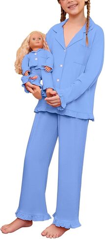 QPANCY Matching Girls&Dolls Pjs Set Ruffle Long Sleeve Pajamas kids Fall Winter 2 Piece Sleepwear in Saudi Arabia
