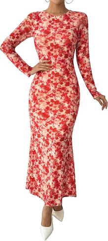 BTFBM حفل زفاف الضيف للنساء Fall Fashion 2025 Bodycon Long Sleeve Boho Mesh Party Cocktail Floral Maxi Dress in Saudi Arabia