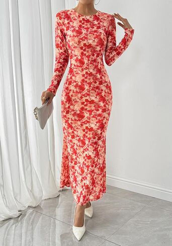 BTFBM حفل زفاف الضيف للنساء Fall Fashion 2025 Bodycon Long Sleeve Boho Mesh Party Cocktail Floral Maxi Dress in Saudi Arabia