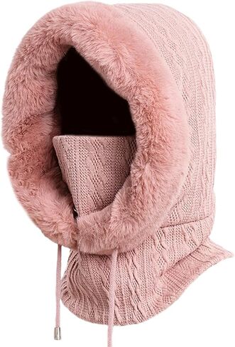 OMUKY Balaclava Hats for Women Cold Weather Thick Fluff Hats Adult Neck Face Cover Cap Ski Mask Neck Warmer in Saudi Arabia