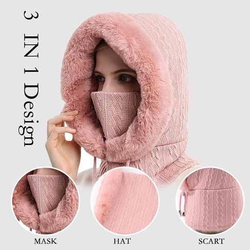 OMUKY Balaclava Hats for Women Cold Weather Thick Fluff Hats Adult Neck Face Cover Cap Ski Mask Neck Warmer in Saudi Arabia