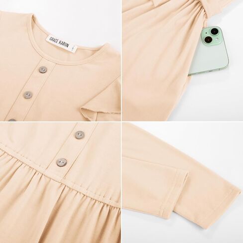 GRACE KARIN Girls Fall Long Sleeve Dress for Girl Rullfe Button Casual Flowy Tiered Dresses with Pocket 6-14Years in Saudi Arabia