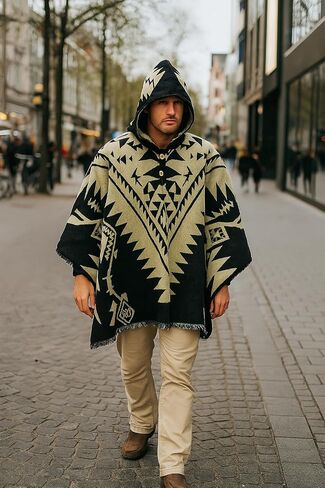Alpaca Poncho Unisex – Handmade Andean Hooded Poncho | Traditional Alpaca Wool Blanket Cape for Men & Women, Warm & Soft in Saudi Arabia