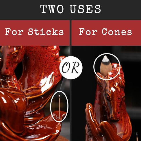 Cone Incense Holder Waterfall - Cool Smoke Back Flowing Backflow Incense Burner Ceramic Fountain, Unique Incense Sticks Holder Stand for Sticks Ash Catcher/Yoga/Meditation/Zen in Kuwait