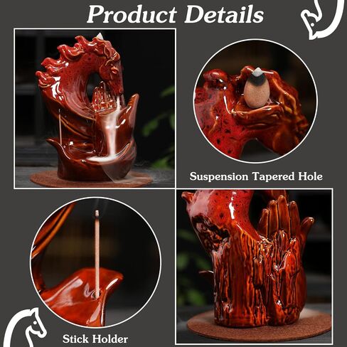 Cone Incense Holder Waterfall - Cool Smoke Back Flowing Backflow Incense Burner Ceramic Fountain, Unique Incense Sticks Holder Stand for Sticks Ash Catcher/Yoga/Meditation/Zen in Kuwait