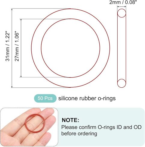 meccanixity السيليكون O-ring 16 مم معرف 20 مم OD 2MM عرض مقياس VMQ Sealing Gasket استبدال 50A DUROMETER لإصلاح صمامات حنفيات ضاغط السباكة (RED ، حزمة 50) in Kuwait