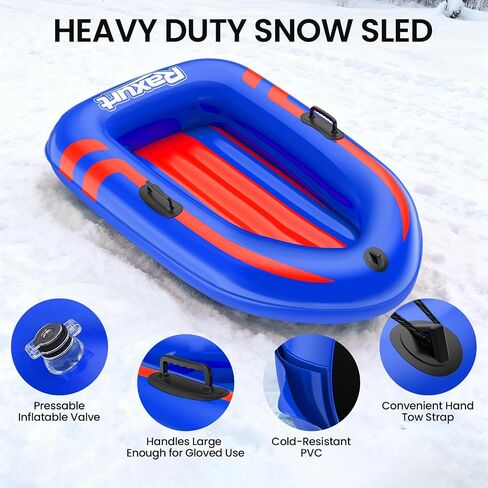 Raxurt Inflatable Snow Sled, Heavy Duty Snow Tube with Sturdy Handles for Kids and Adults, Extra Durable 0.7 mm PVC Snow Sleds, Sledding Winter Outdoor Fun Toys for Children Boys Girls in Saudi Arabia