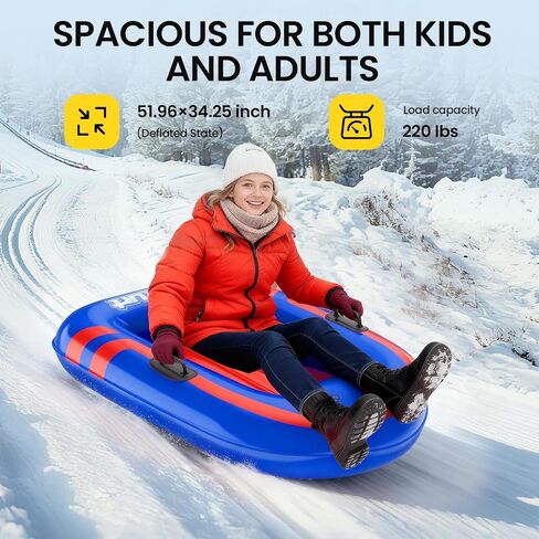 Raxurt Inflatable Snow Sled, Heavy Duty Snow Tube with Sturdy Handles for Kids and Adults, Extra Durable 0.7 mm PVC Snow Sleds, Sledding Winter Outdoor Fun Toys for Children Boys Girls in Saudi Arabia