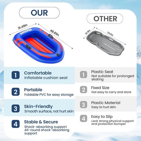 Raxurt Inflatable Snow Sled, Heavy Duty Snow Tube with Sturdy Handles for Kids and Adults, Extra Durable 0.7 mm PVC Snow Sleds, Sledding Winter Outdoor Fun Toys for Children Boys Girls in Saudi Arabia