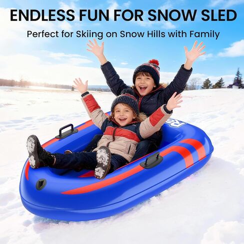 Raxurt Inflatable Snow Sled, Heavy Duty Snow Tube with Sturdy Handles for Kids and Adults, Extra Durable 0.7 mm PVC Snow Sleds, Sledding Winter Outdoor Fun Toys for Children Boys Girls in Saudi Arabia