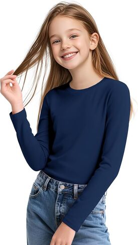 Kereda Girls قمصان طويلة الأكمام القمصان الناعمة طواقم المحملات الأساسية للأطفال والفتيات في سن المراهقة قمم الملابس in Kuwait