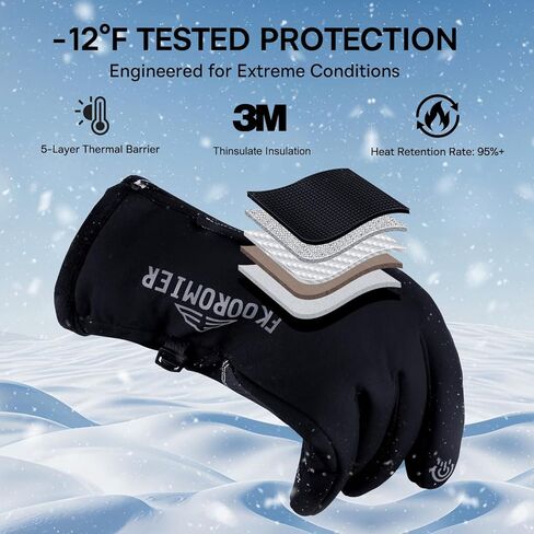 Winter Gloves for Men Women, -12℉ Touchscreen Gloves Waterproof Windproof Thermal Skiing Gloves with 3M Thinsulate Insulation, Anti-Slip Grip Winter Gloves for Outdoor Sports Cycling Hiking in Kuwait