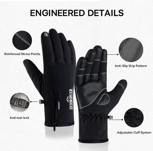 Winter Gloves for Men Women, -12℉ Touchscreen Gloves Waterproof Windproof Thermal Skiing Gloves with 3M Thinsulate Insulation, Anti-Slip Grip Winter Gloves for Outdoor Sports Cycling Hiking in Kuwait