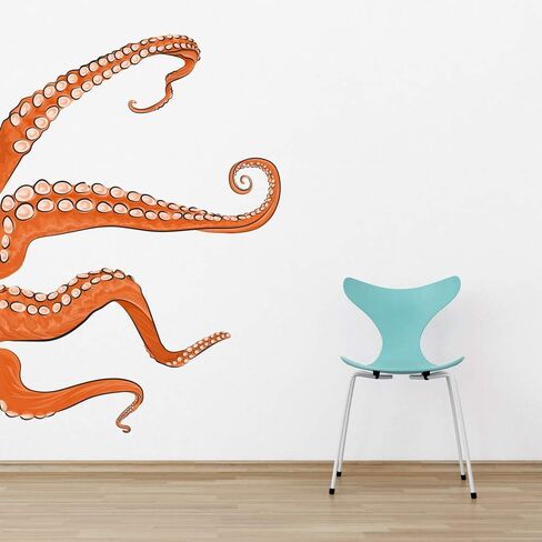 Wallums – Octopus Tentacles Printed Wall Decals for Bathroom, Ocean Murals Peel and Stick, Repositionable Underwater Decals for Walls, Orange Colored Octopus Decor, 48 x 34 Inches Vinyl Wall Decal in Saudi Arabia