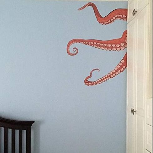 Wallums – Octopus Tentacles Printed Wall Decals for Bathroom, Ocean Murals Peel and Stick, Repositionable Underwater Decals for Walls, Orange Colored Octopus Decor, 48 x 34 Inches Vinyl Wall Decal in Saudi Arabia